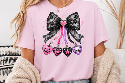 Pastel Goth Black Lace Bow Halloween Heart Charm Sublimation PNG