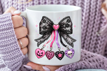 Pastel Goth Black Lace Bow Halloween Heart Charm Sublimation PNG