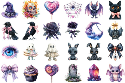 Pastel Goth Halloween Clipart Cute Spooky PNG Bundle