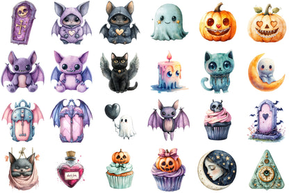 Pastel Goth Halloween Clipart Cute Spooky PNG Bundle