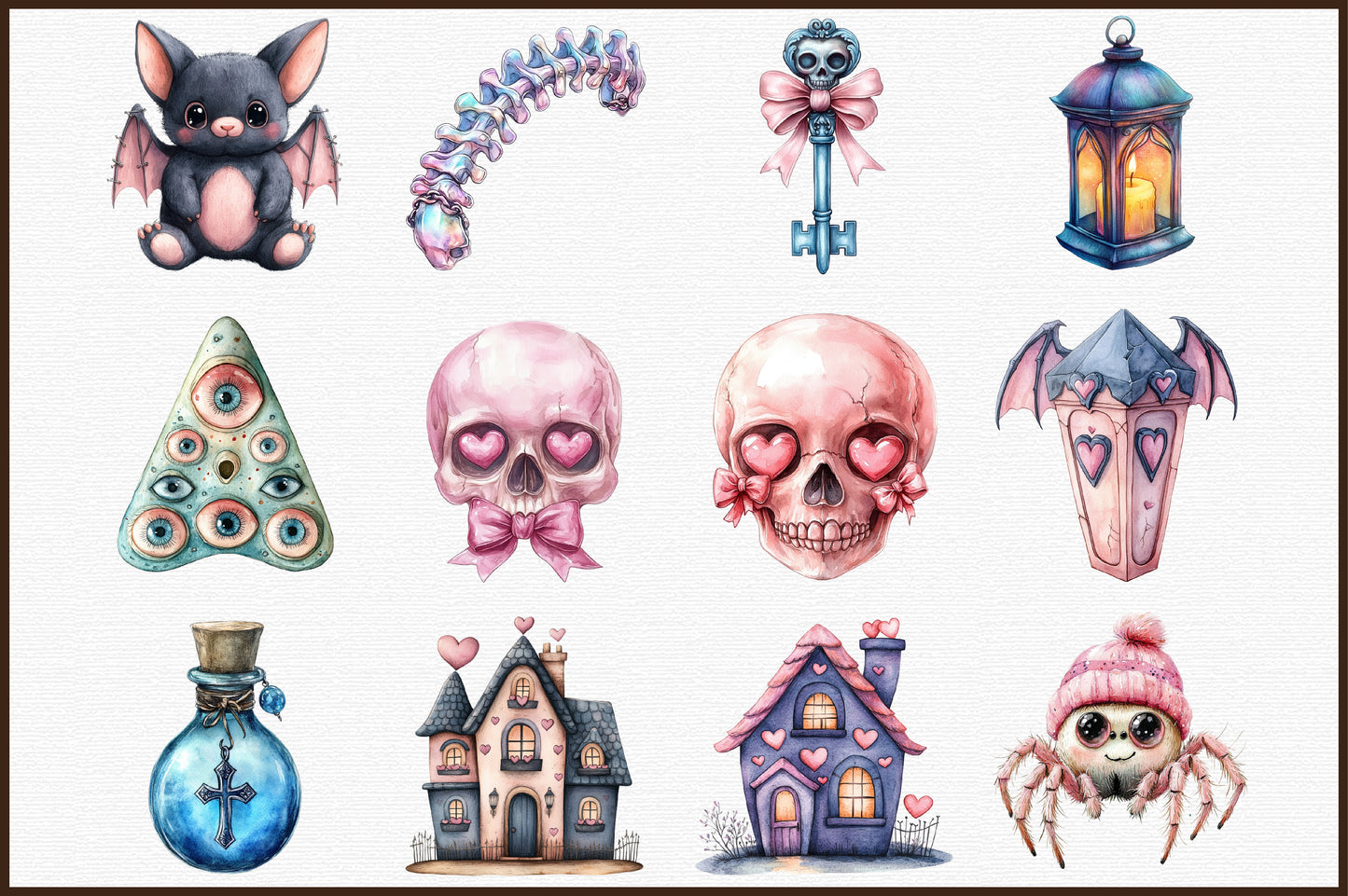 Pastel Goth Halloween Clipart Cute Spooky PNG Bundle