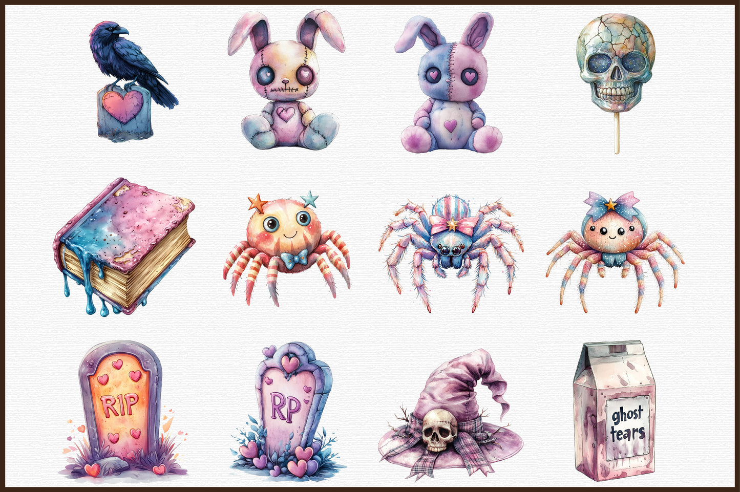 Pastel Goth Halloween Clipart Cute Spooky PNG Bundle