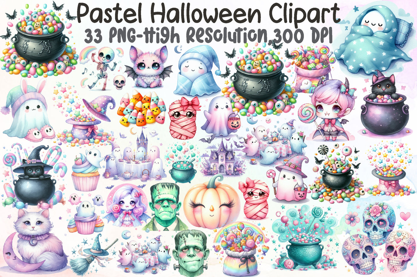 Pastel Halloween PNG Bundle Cute Spooky Clipart