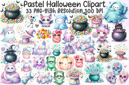 Pastel Halloween PNG Bundle Cute Spooky Clipart
