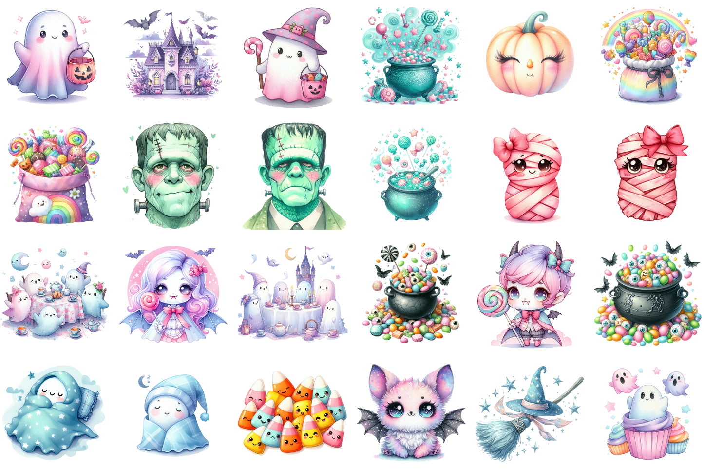 Pastel Halloween PNG Bundle Cute Spooky Clipart