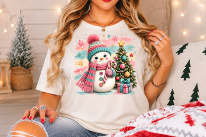 Pastel Pink Christmas Snowman PNG Sublimation Design