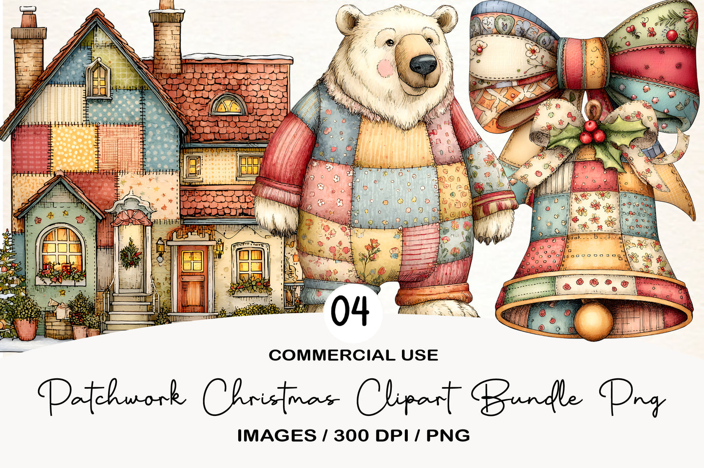 Patchwork Christmas Clipart Bundle PNG