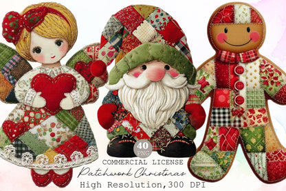 Patchwork Christmas Clipart PNG Bundle