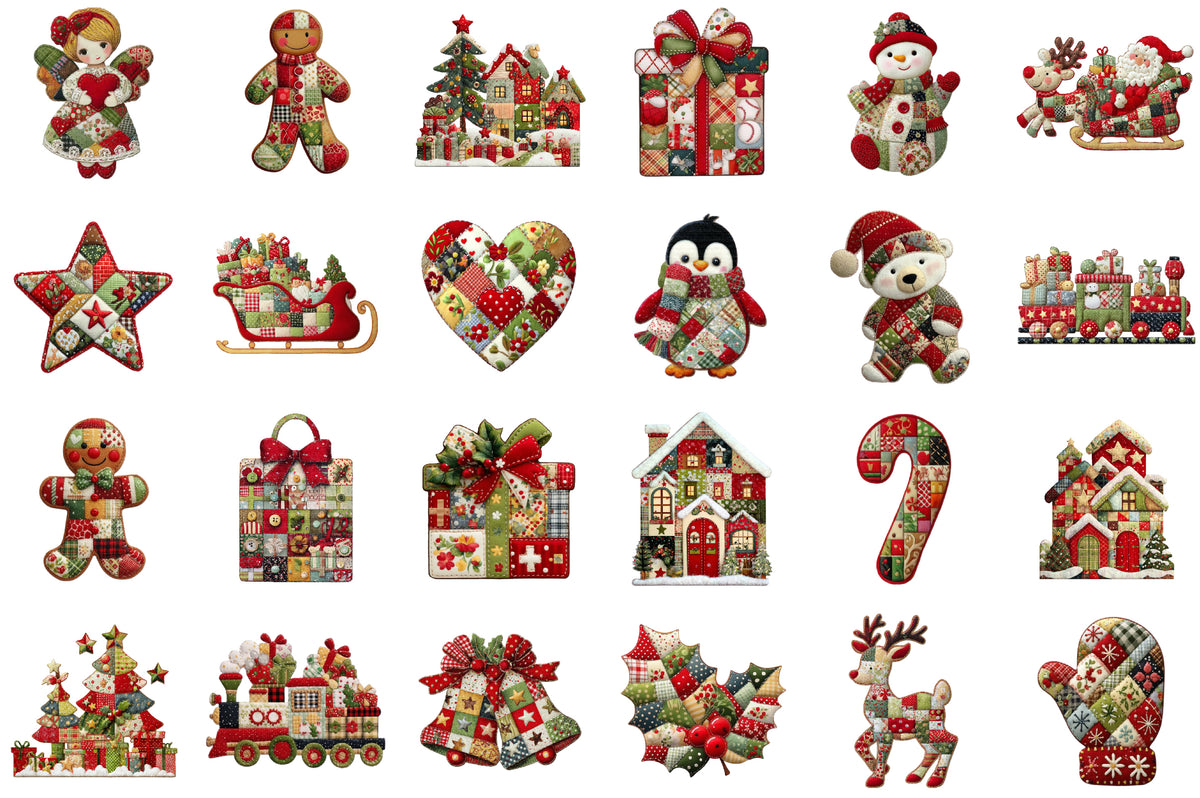 Patchwork Christmas Clipart PNG Bundle
