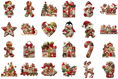 Patchwork Christmas Clipart PNG Bundle