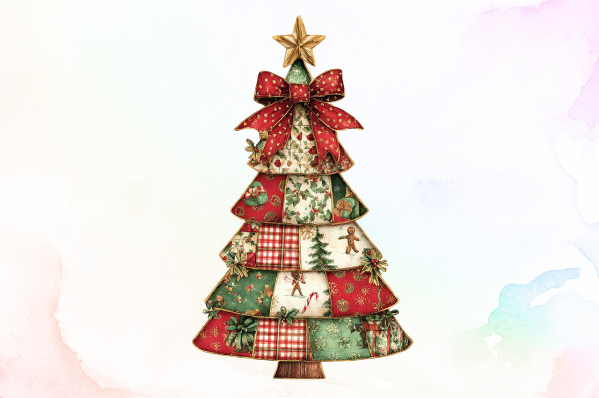 Patchwork Coquette Christmas Tree PNG