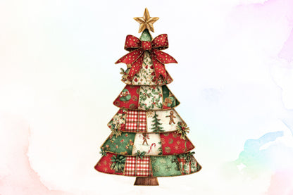 Patchwork Coquette Christmas Tree PNG