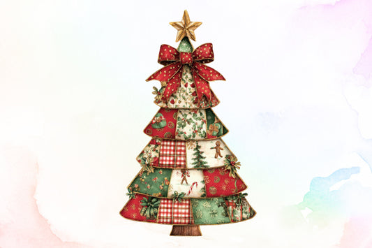 Patchwork Coquette Christmas Tree PNG