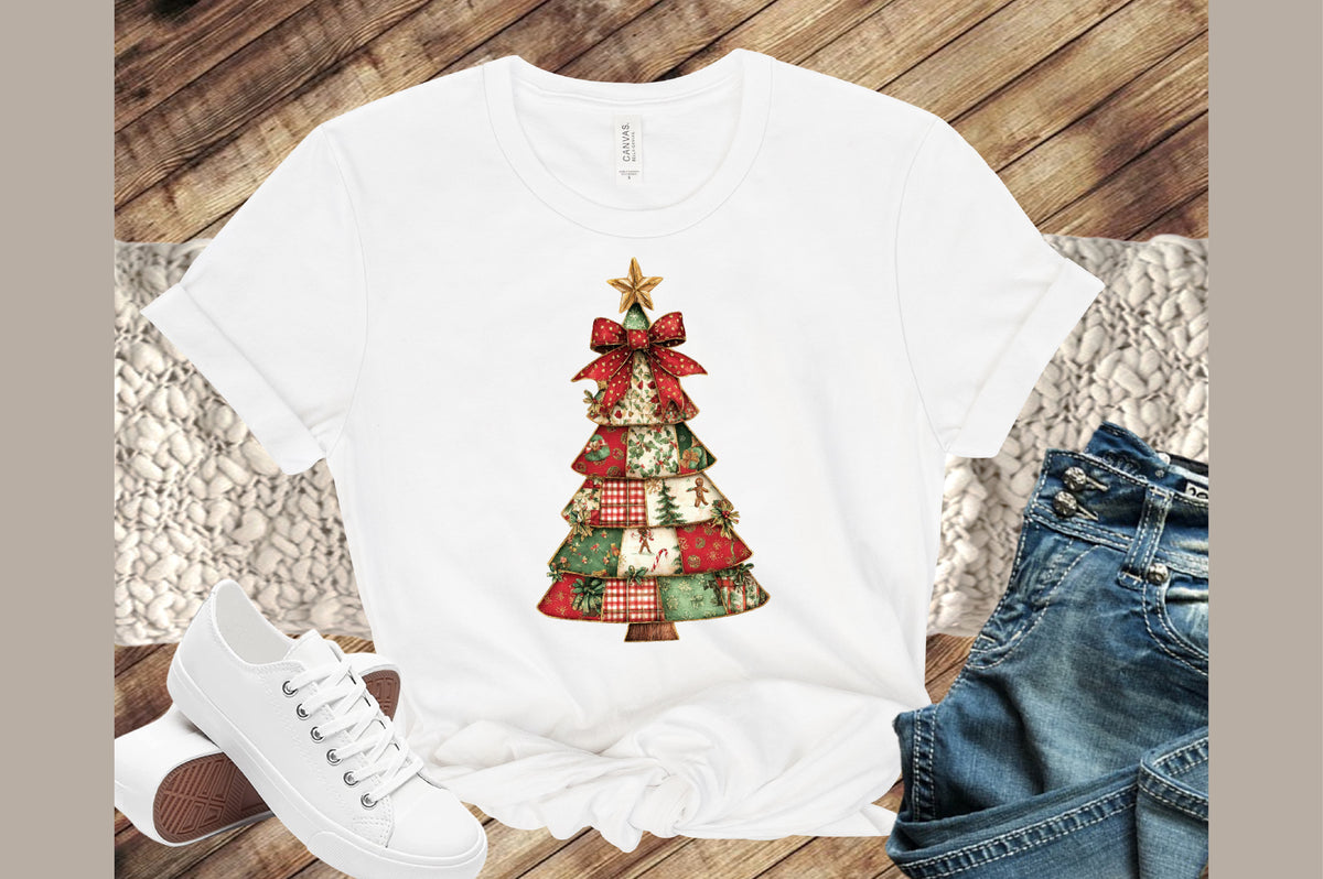 Patchwork Coquette Christmas Tree PNG