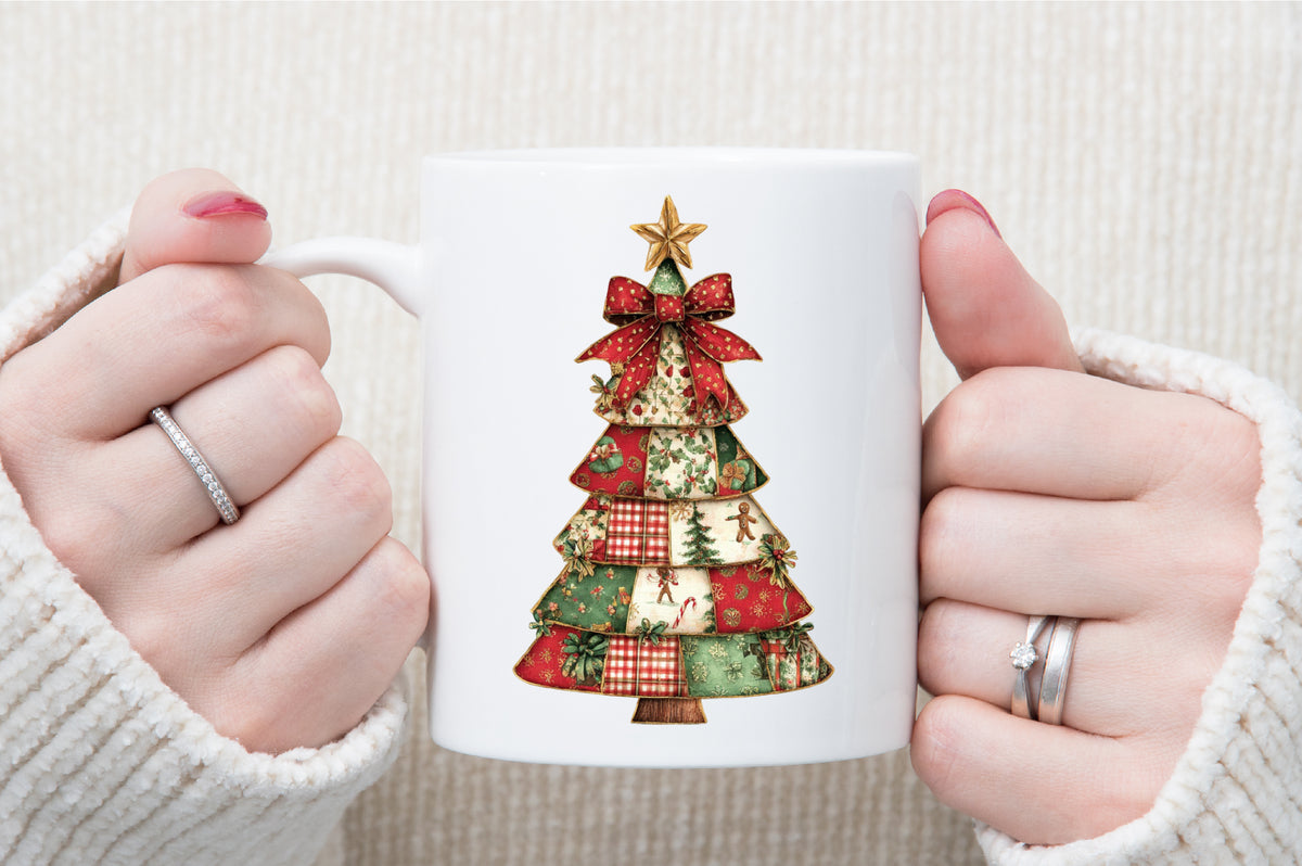 Patchwork Coquette Christmas Tree PNG