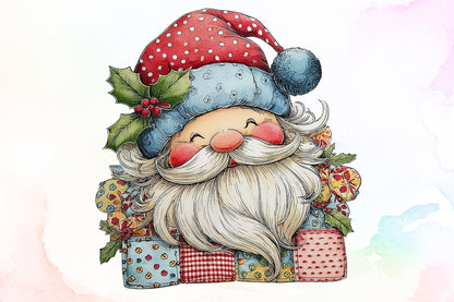 Vintage Patchwork Santa Claus PNG