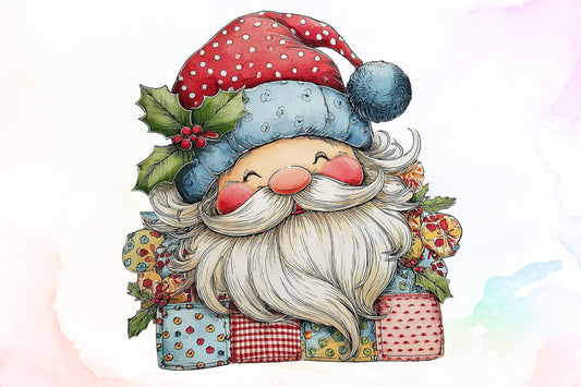 Vintage Patchwork Santa Claus PNG