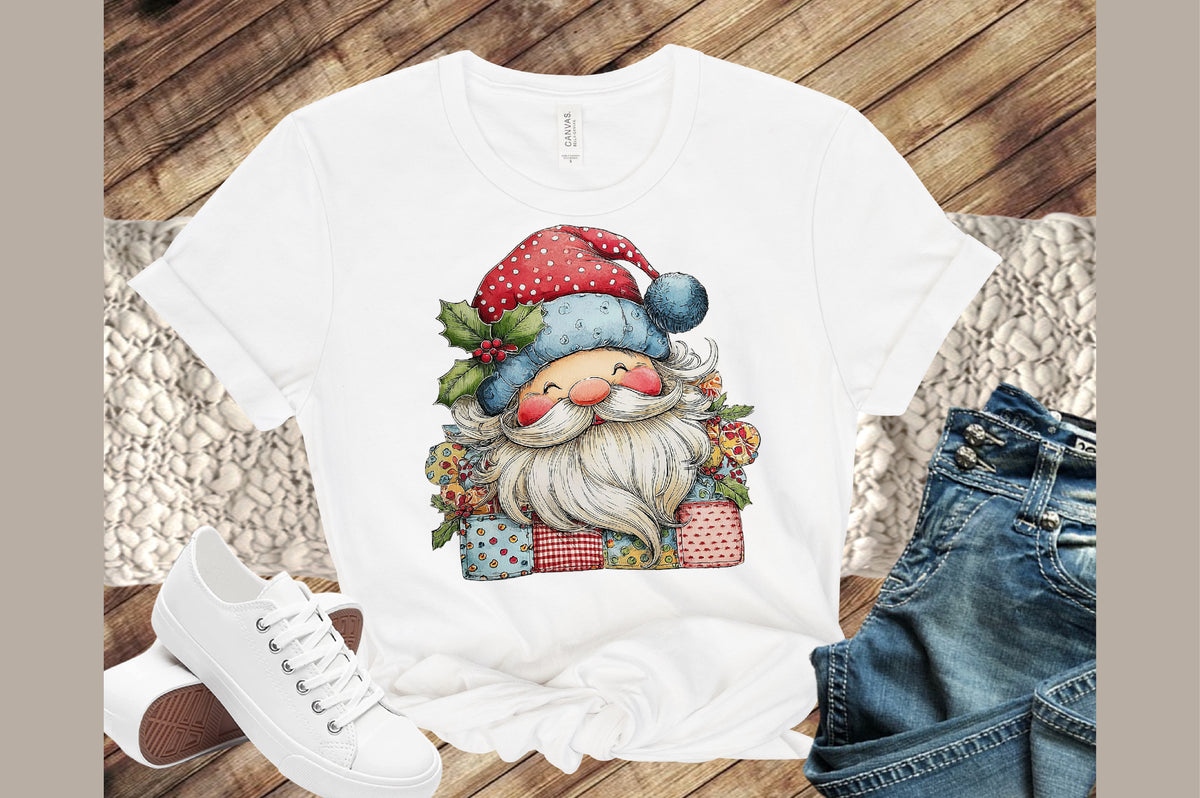 Vintage Patchwork Santa Claus PNG