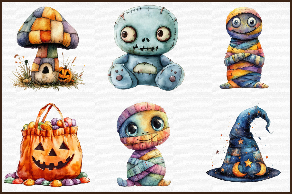 Patchwork Style Halloween Clipart Spooky PNG Bundle