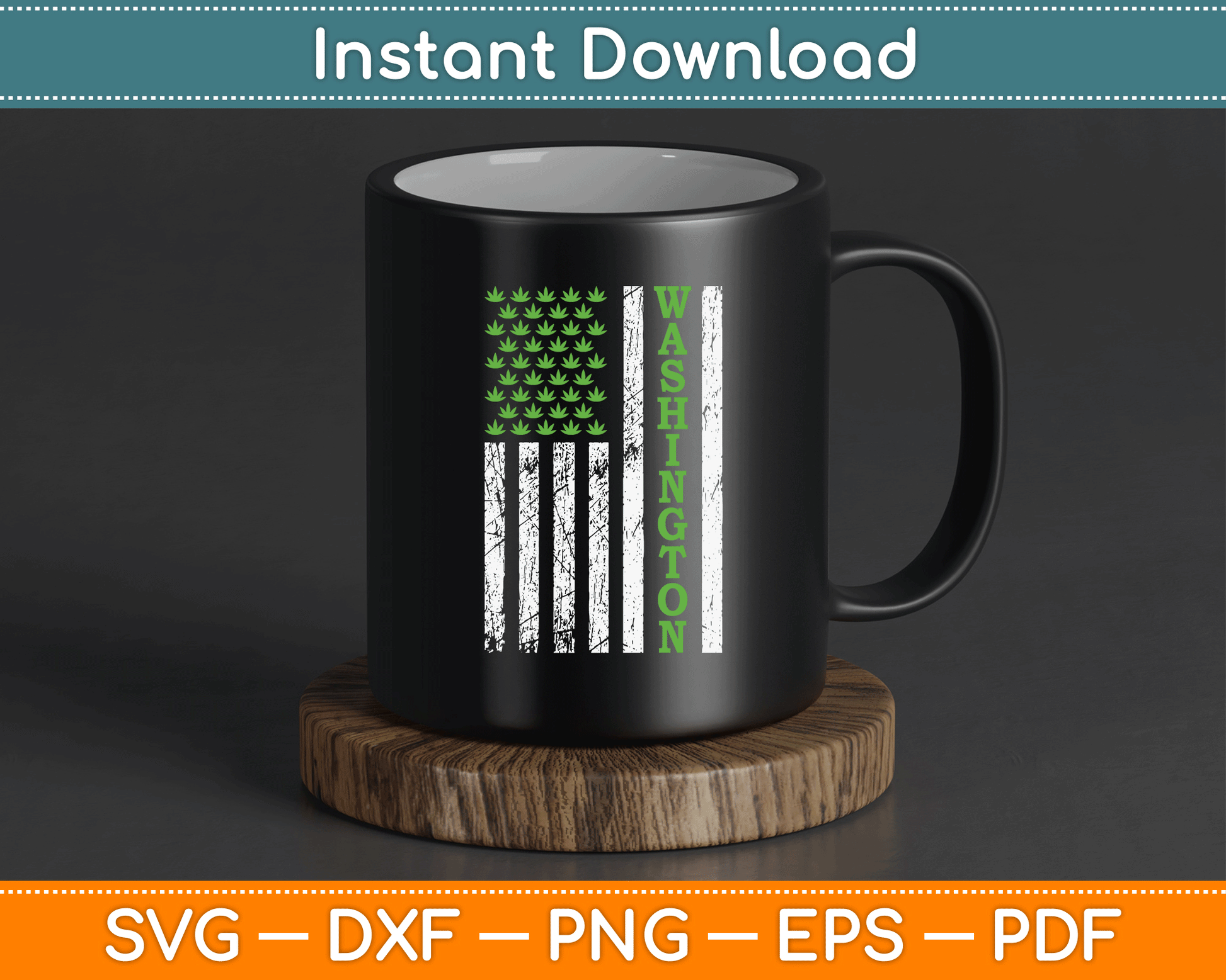 Patriotic Washington Marijuana leaf US American Flag SVG Digital Cutting File
