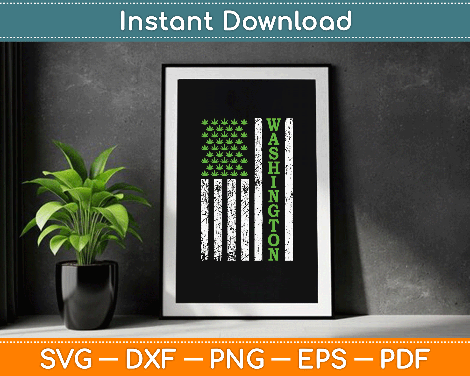 Patriotic Washington Marijuana leaf US American Flag SVG Digital Cutting File