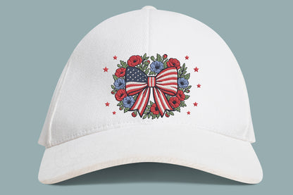 Patriotic Bow Embroidery Design – Cute American Flag Bow Machine Embroidery Pattern, Patriotic Embroidery Design