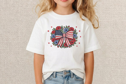 Patriotic Bow Embroidery Design – Cute American Flag Bow Machine Embroidery Pattern, Patriotic Embroidery Design