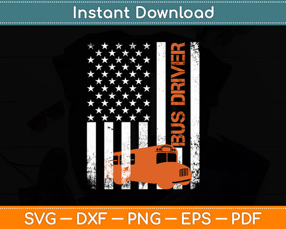 Patriotic Bus Driver USA American Flag - School Bus Driver Svg Digital Cutting File