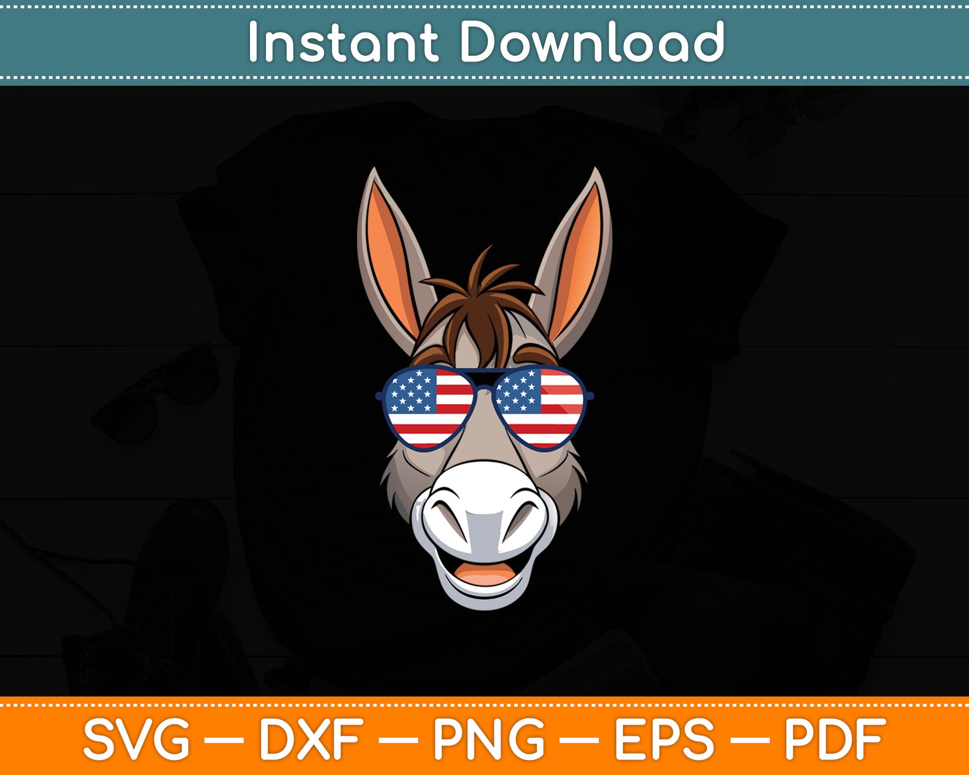 Patriotic USA Donkey American Flag Sunglasses Funny Animal Svg Digital Cutting File