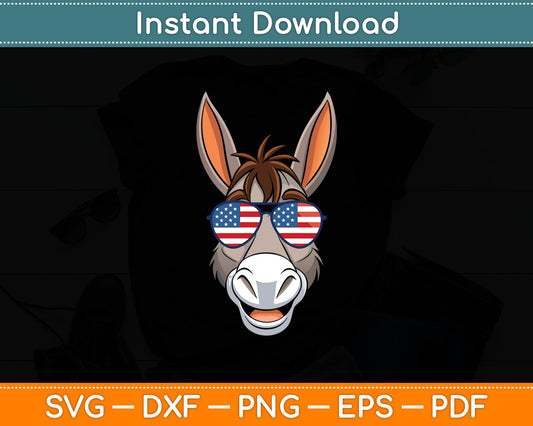 Patriotic USA Donkey American Flag Sunglasses Funny Animal Svg Digital Cutting File