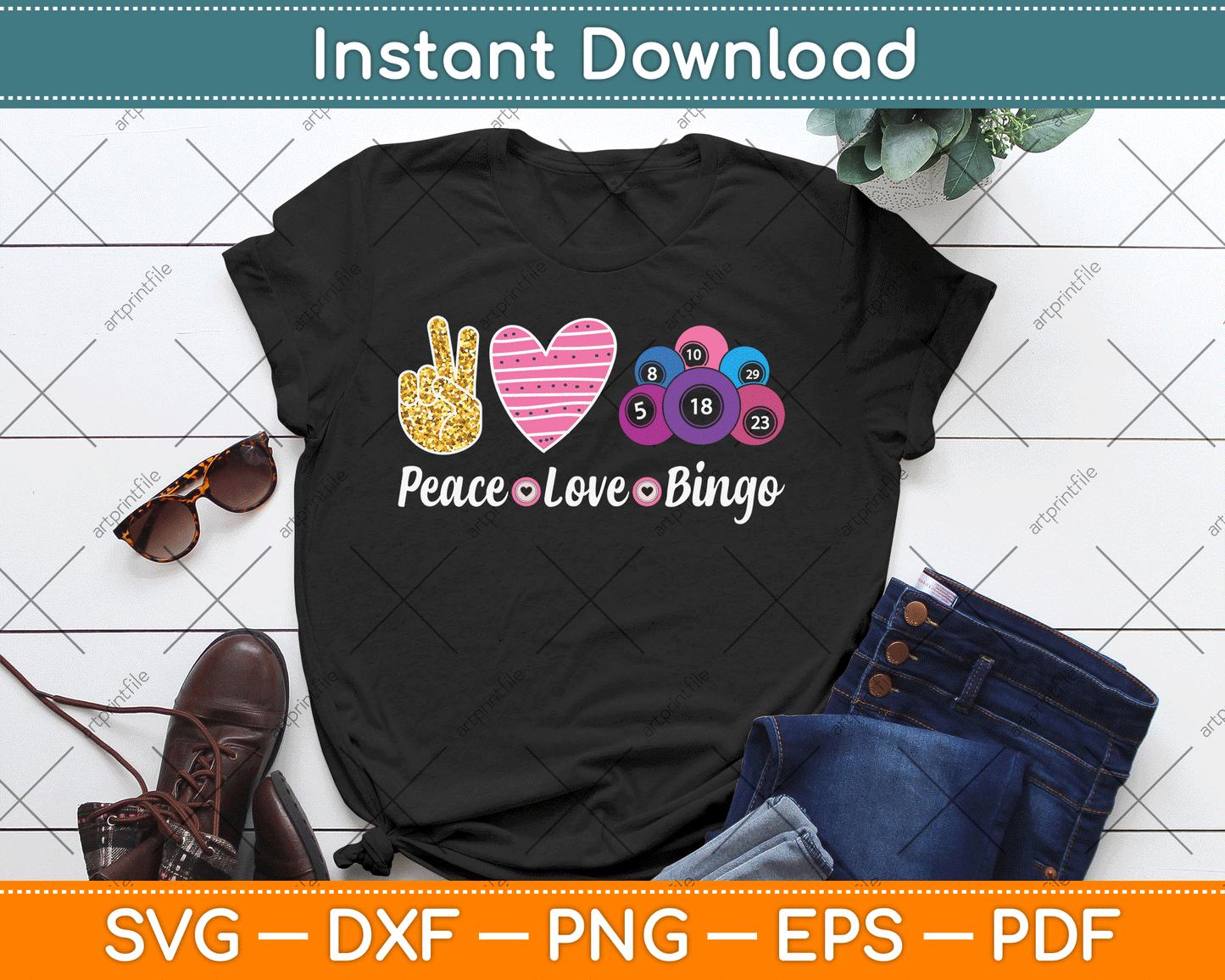 Peace Love Bingo Funny Bingo Lover SVG Digital Cutting File