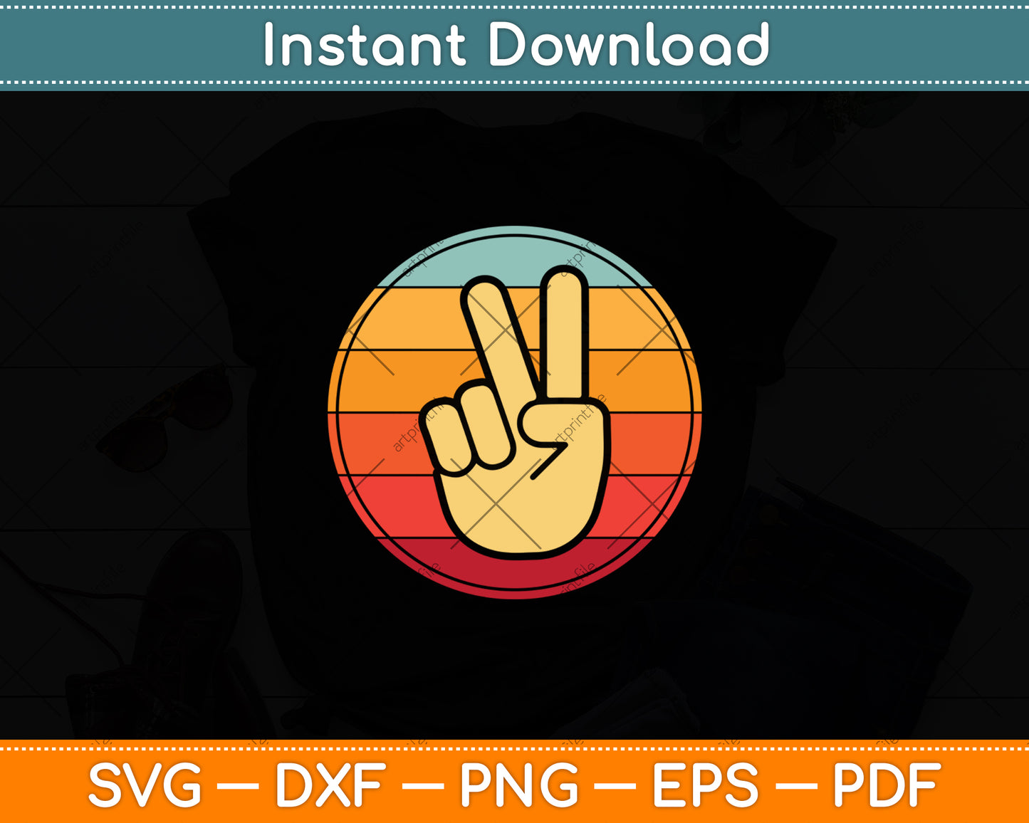 Peace Hand Vintage Retro Svg Png Dxf Digital Cutting File