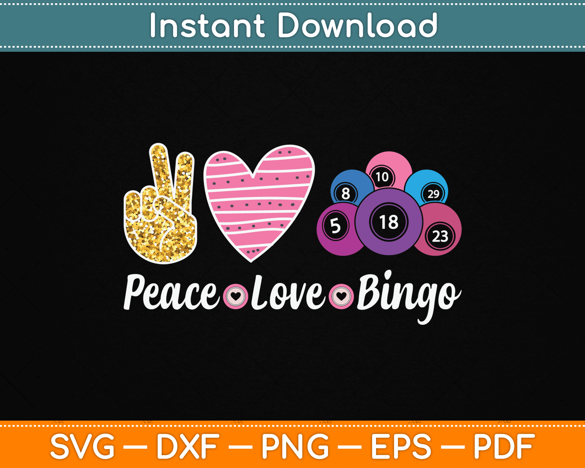 Peace Love Bingo Funny Bingo Lover SVG Digital Cutting File