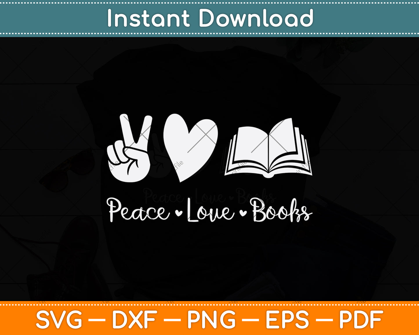 Peace Love Books - Book and Reading Lover Svg Digital Cutting File