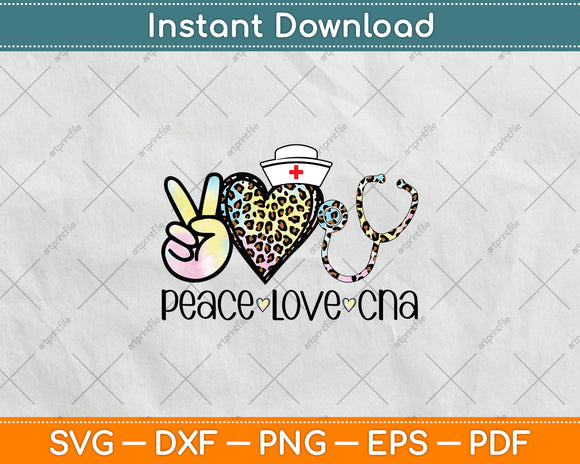 Peace Love CNA Leopard Heart Stethoscope Nursing Nurse Life Svg Digital Cutting File