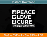 Peace Love Cure Parkinson's Disease Awareness Svg Digital Cutting File