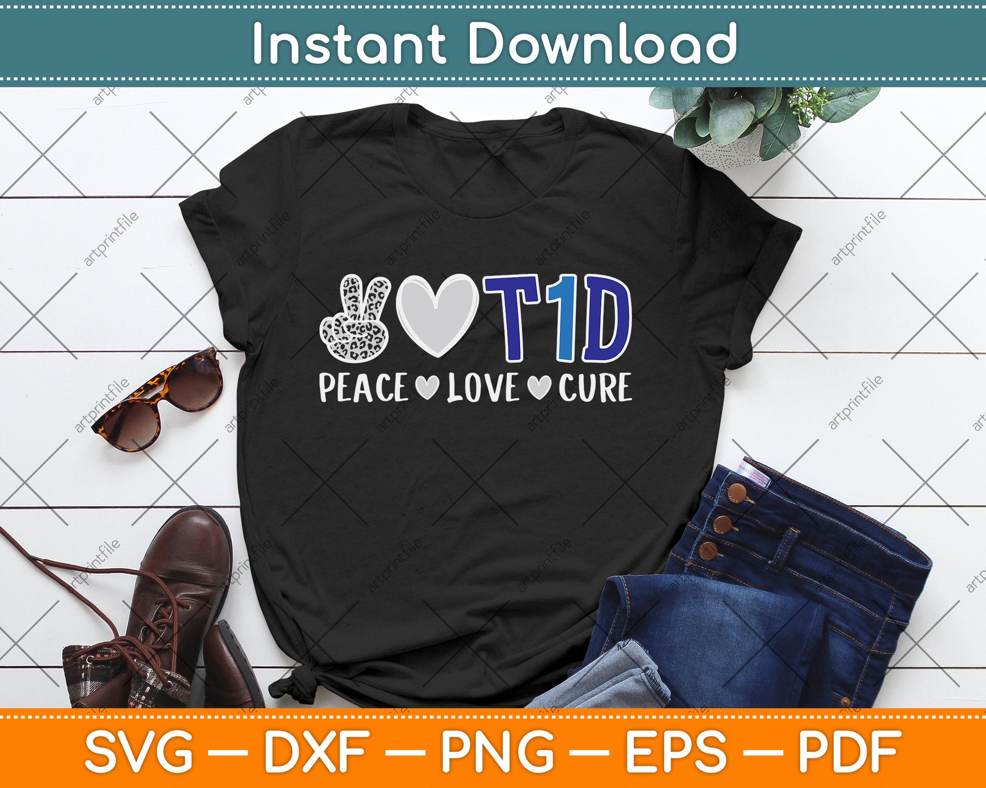 Peace Love Cure Type One Diabetes Awareness T1D SVG Digital Cutting File