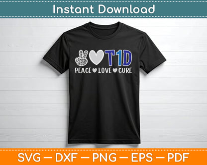 Peace Love Cure Type One Diabetes Awareness T1D SVG Digital Cutting File