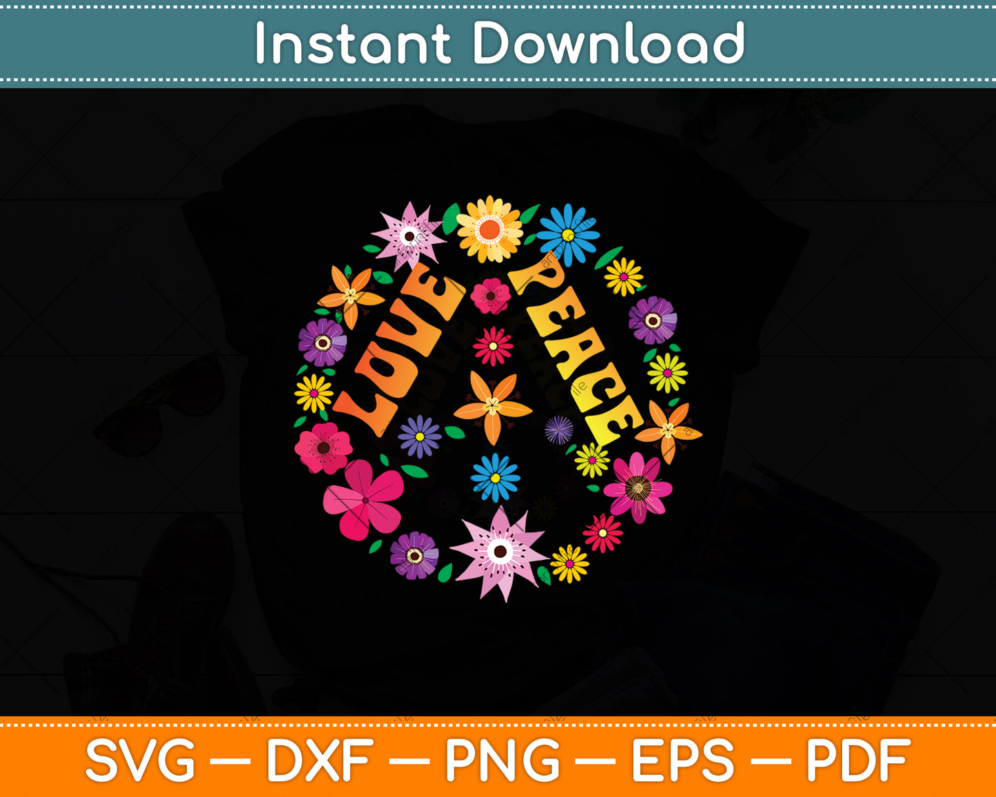Peace Love Dye Hippie Costume Svg Png Dxf Digital Cutting File