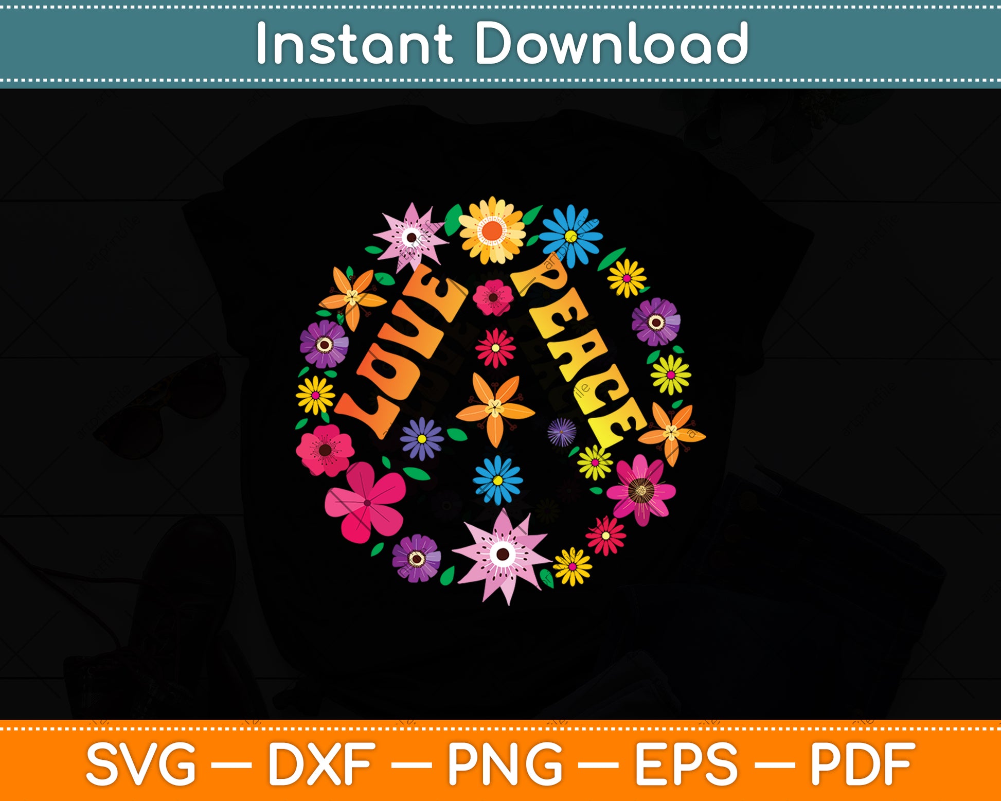 Peace Love Dye Hippie Costume Svg Png Dxf Digital Cutting File
