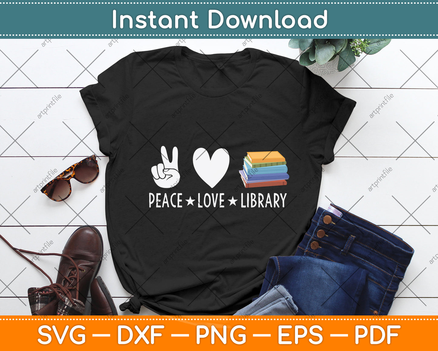 Peace Love Library Svg Digital Cutting File