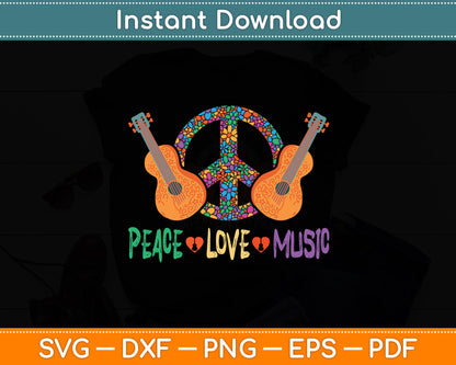 Peace Love Music Guitar Flower Rock And Roll Svg Digital Cutting File