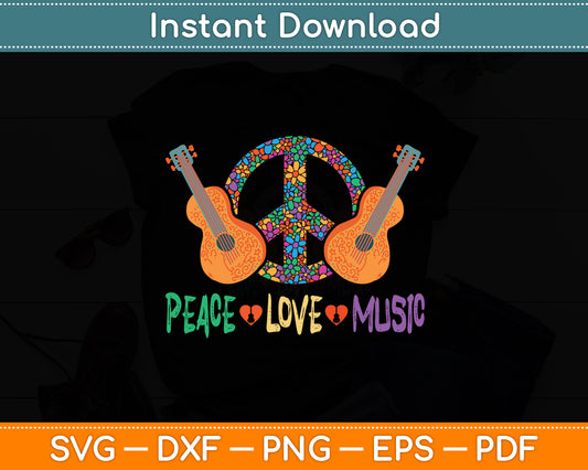 Peace Love Music Guitar Flower Rock And Roll Svg Digital Cutting File