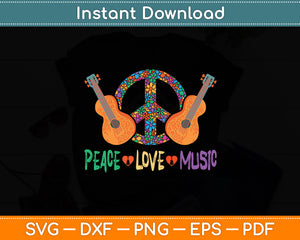 Peace Love Music Guitar Flower Rock And Roll Svg Digital Cutting File