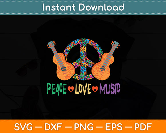 Peace Love Music Guitar Flower Rock And Roll Svg Digital Cutting File