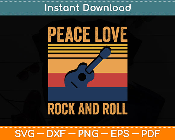 Peace Love Rock And Roll Guitar Player Bass Guitarist Reto Svg Digital Cutting File