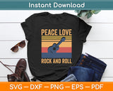 Peace Love Rock And Roll Guitar Player Bass Guitarist Reto Svg Digital Cutting File