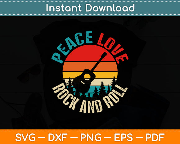 Peace Love Rock & Roll Guitar Player Guitarist Vintage Svg Digital Cutting File