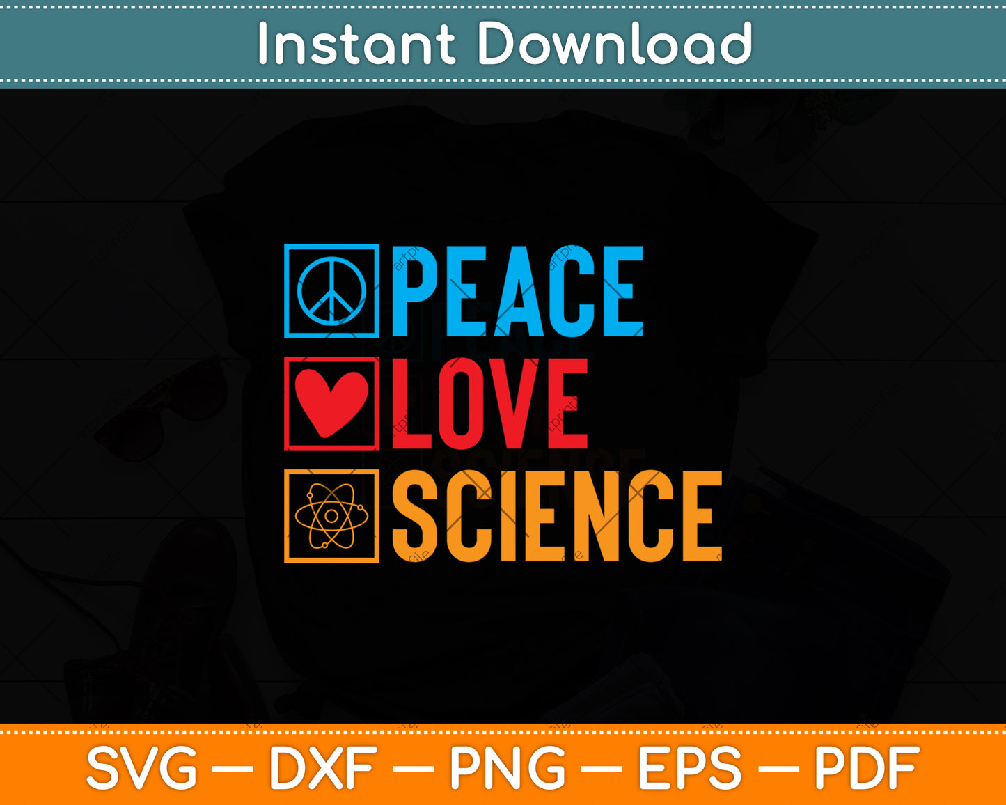 Peace Love Science Svg Png Dxf Digital Cutting File