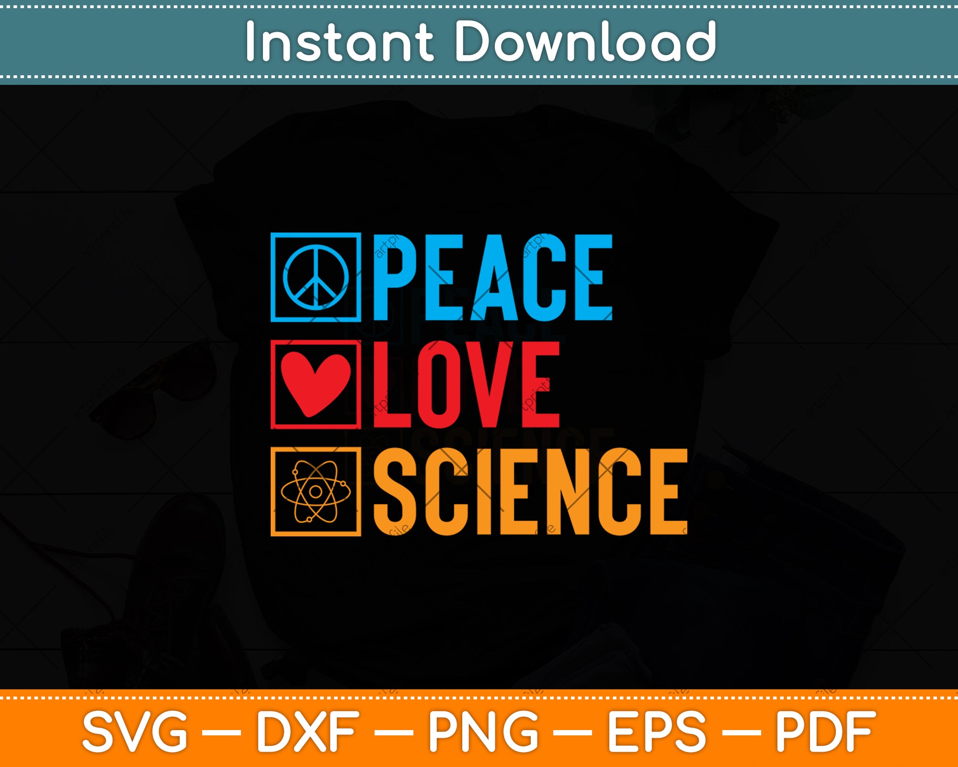 Peace Love Science Svg Png Dxf Digital Cutting File